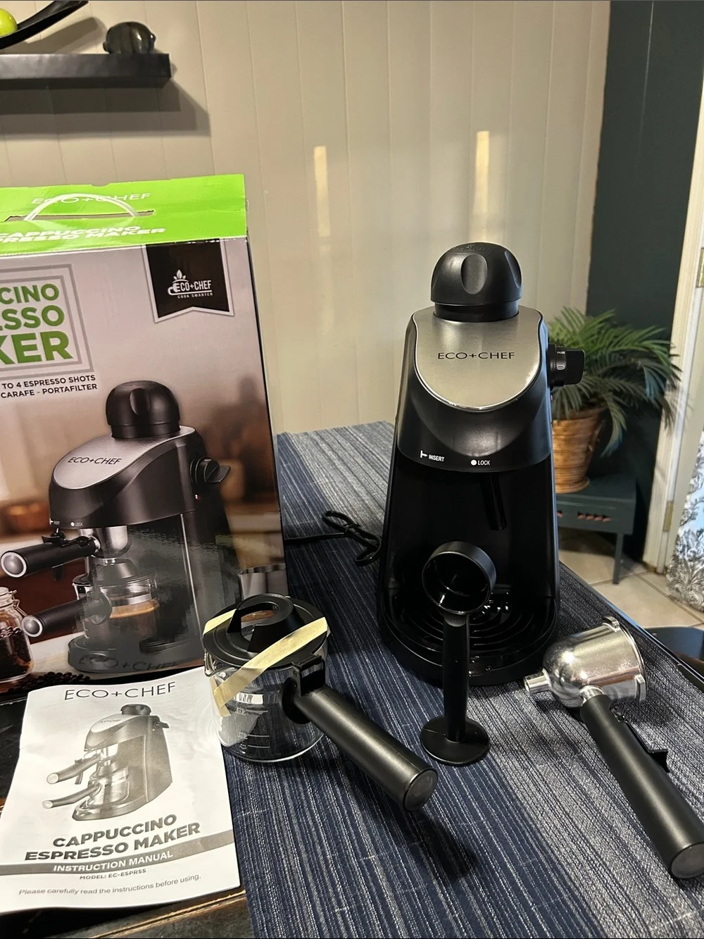 Brand new 5 piece Eco+Chef Black Cappuccino Espresso Maker in original box.